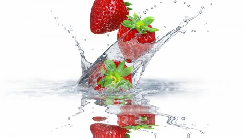 клубника, ягоды, брызги, вода