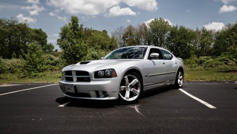Dodge Charger SRT8, суперкар, культовый автомобиль, серебро, тюнинг, функциональный капюшон