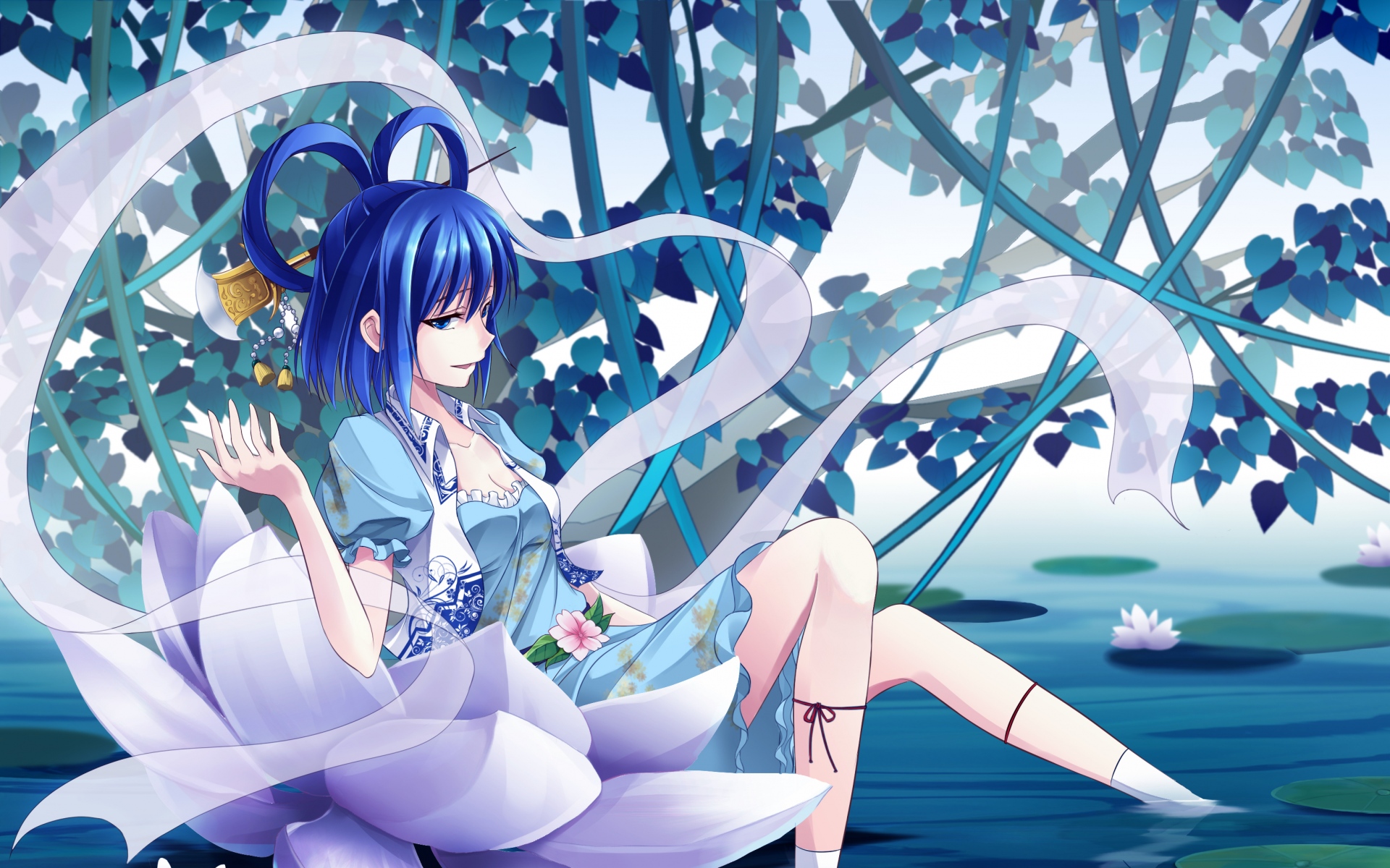 Картинки shinebell, девушка, Touhou как, вода, лотос фото и обои на рабочий стол