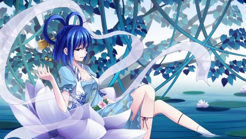 shinebell, девушка, Touhou как, вода, лотос