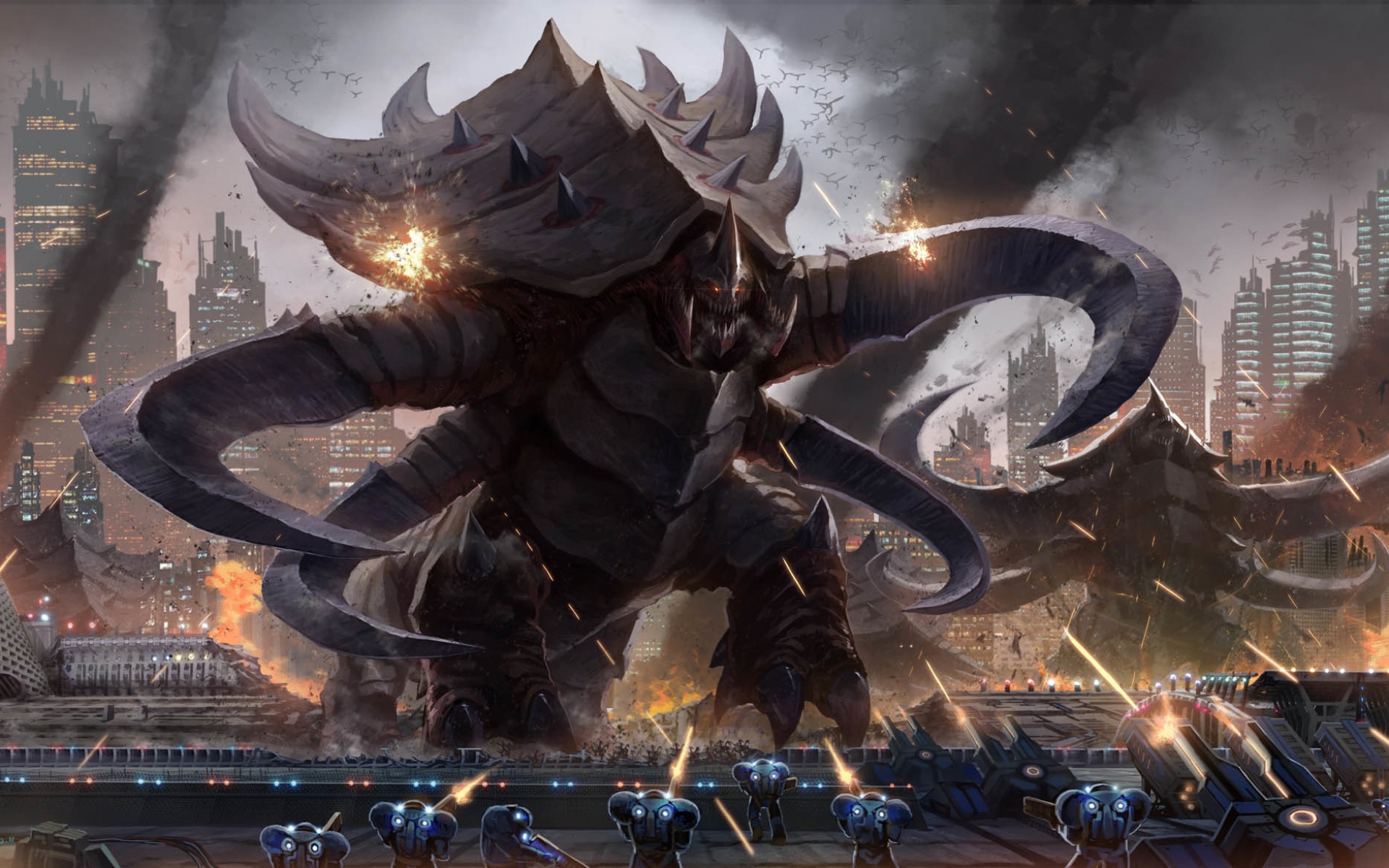 Картинки искусство, зеленый слеза, StarCraft, монстры, городские выстрелы, оружие, нападение фото и обои на рабочий стол