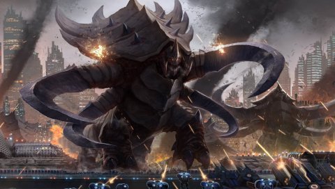 искусство, зеленый слеза, StarCraft, монстры, городские выстрелы, оружие, нападение