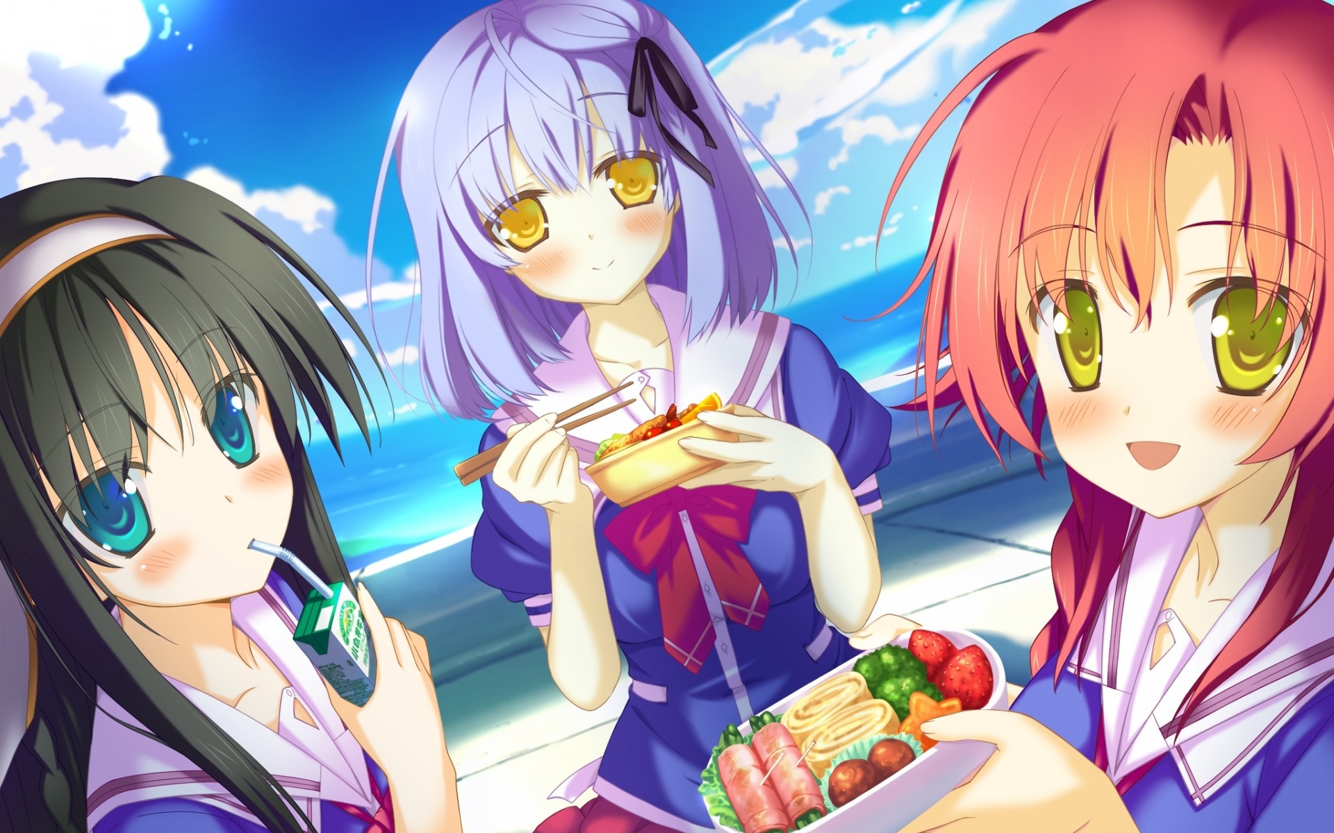 Картинки Мины кан, irotoridori Kisaragi млн, Shikishima Кё , девушка, подруга, питание фото и обои на рабочий стол