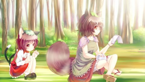 чен, futatsuiwa mamizou, девушки, аниме