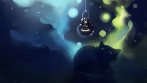 кошки, испуг, искусство, лампы, apofiss