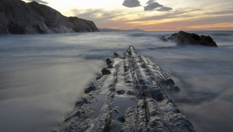 закат, море, скалы, пейзаж