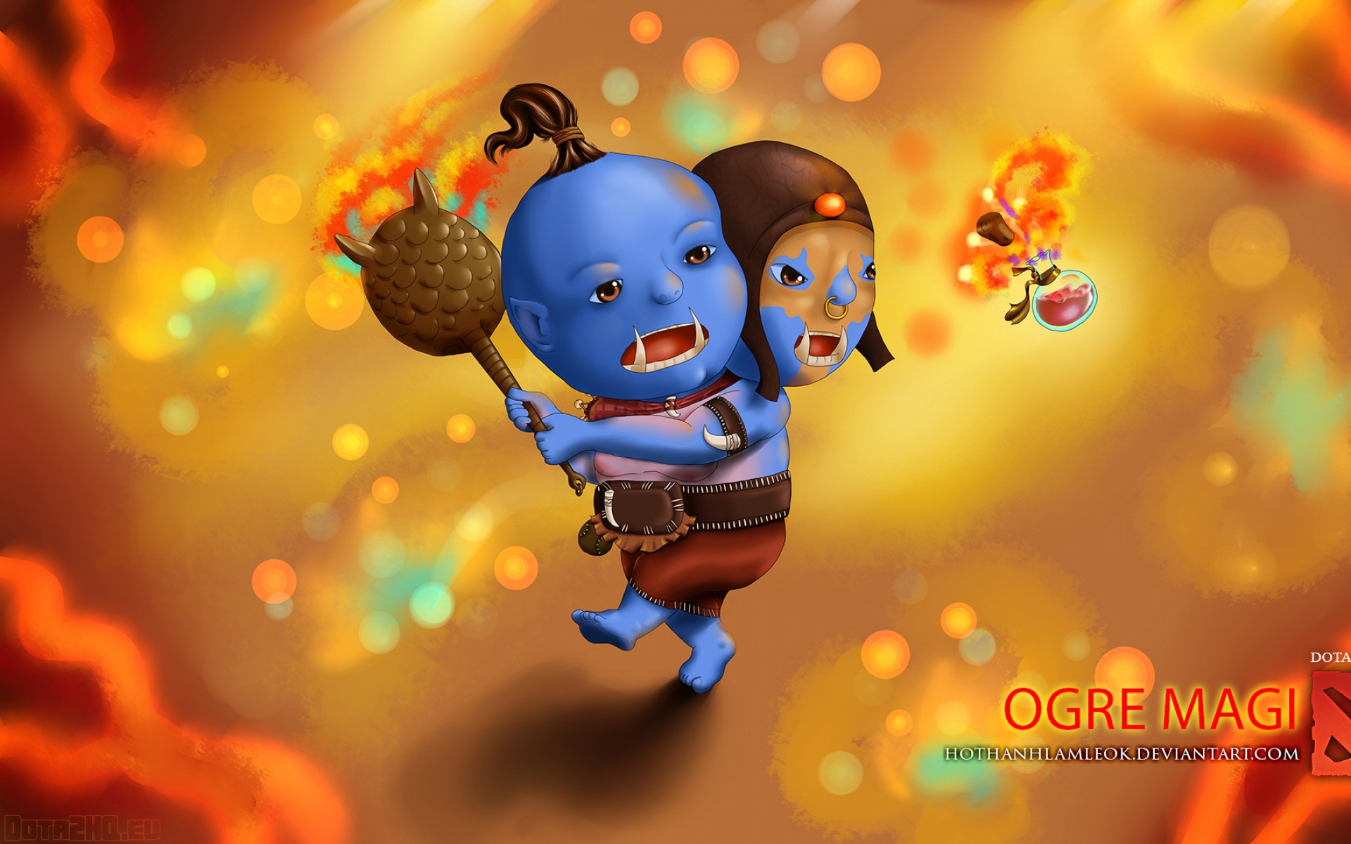 Картинки Ogre magi, dota 2, art, chibi фото и обои на рабочий стол