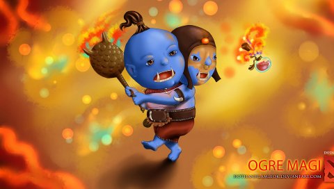 Ogre magi, dota 2, art, chibi