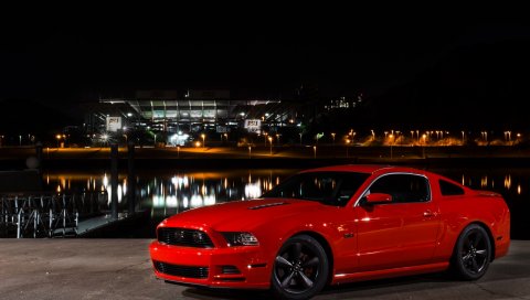 Ford, mustang, gt, вид сбоку, красный
