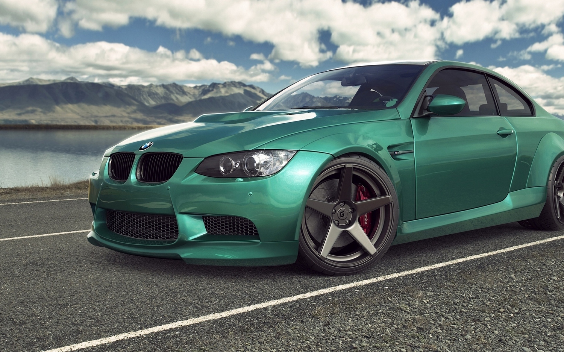 Картинки Bmw, m3, e92, авто, автомобиль, зеленый, дорога, небо, облака фото и обои на рабочий стол