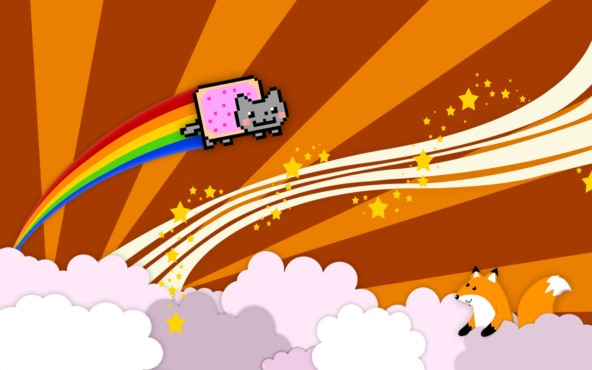 Картинки Nyan cat, nyan, cat, fox, fun, clouds фото и обои на рабочий стол