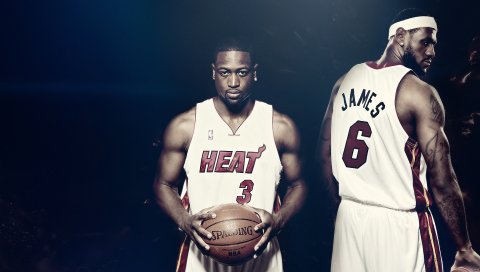 Lebron james, dwyane wade, баскетбол, nba, жара, spalding, ball, miami heat