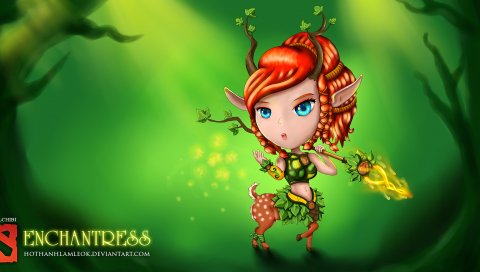 Aiushtha, enchantress, dota 2, chibi