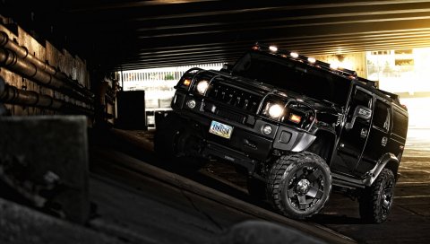 Hummer, h2, черный, внедорожник, черный, suv