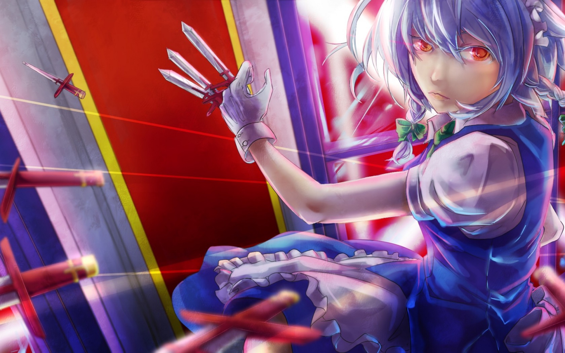 Картинки Искусство, 23 ichiya, izayoi sakuya, touhou, девушка, оружие, ножи, горничная фото и обои на рабочий стол