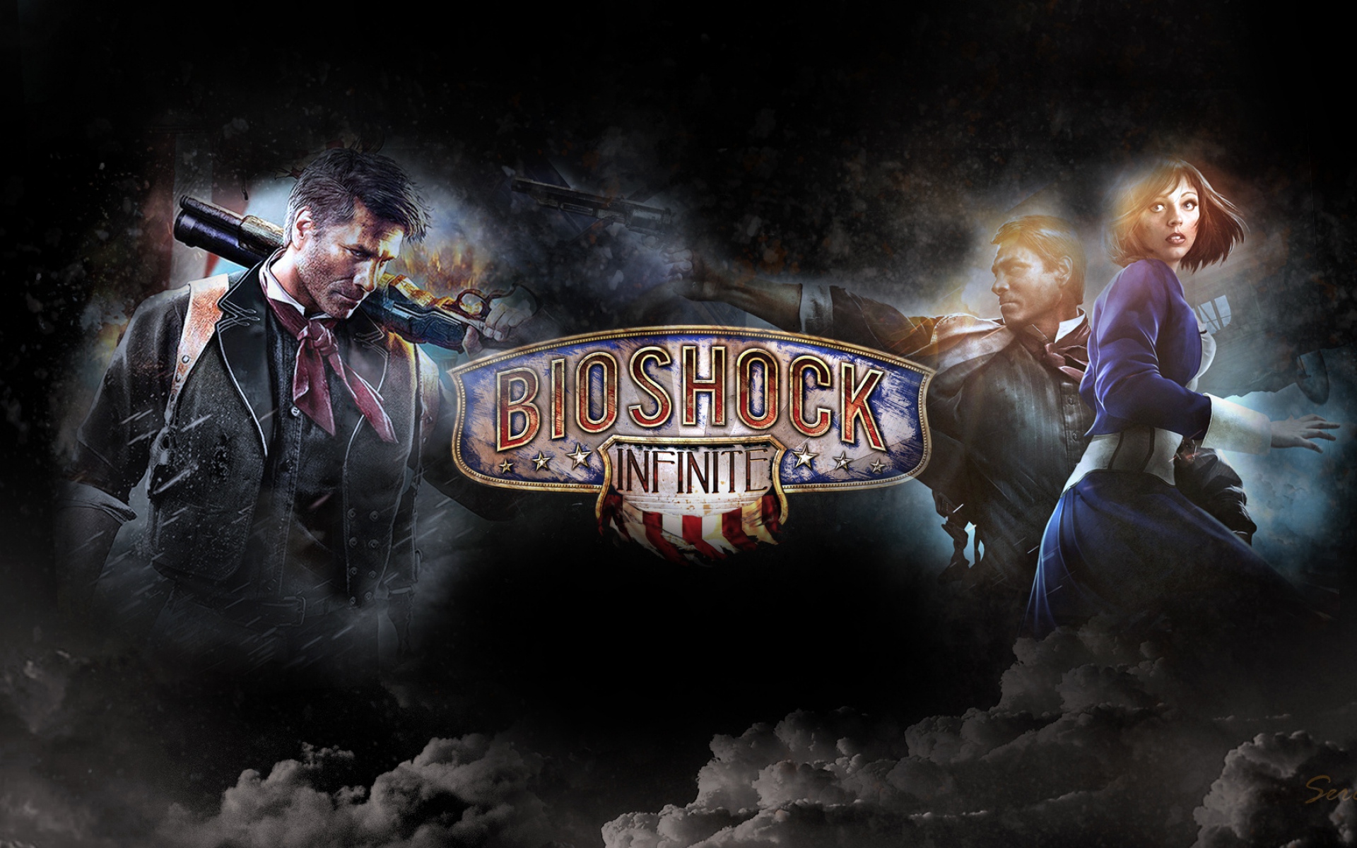 Картинки BioShock Infinite, игра, персонажи, надпись, логотип фото и обои на рабочий стол