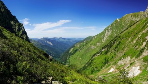 горы, трава, небо, пейзаж, лето