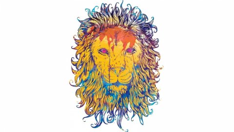 лев, рисунок, красочный, король, царь звери
