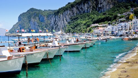 каприте, Италия, остров, море, лодки, берег, скалы, дом