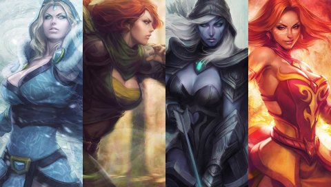 DOTA 2, Lina, Ветрокрылой, дроу рейнджер, Crystal Maiden, героиня, игра
