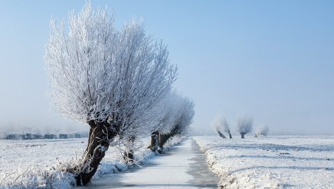 река, поле, зима