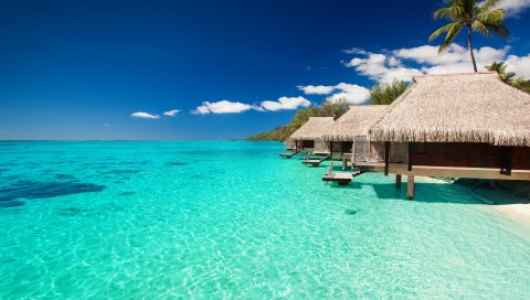Maldives, тропические, бунгало, небо