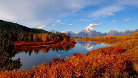 осень, река, небо, природа
