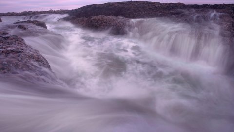 водопад, камни, во время