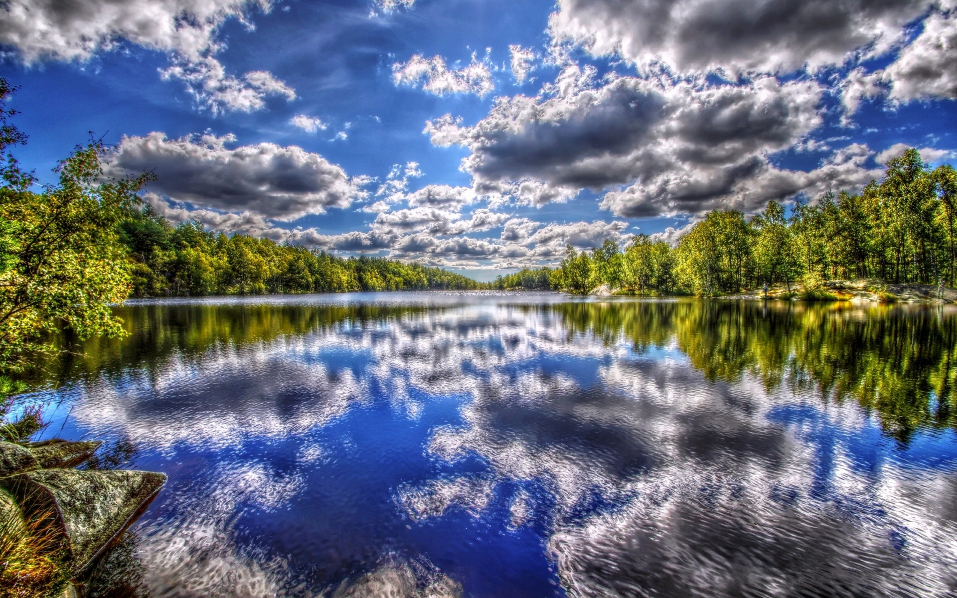 Картинки река, лето, деревья, небо, облака, HDR фото и обои на рабочий стол