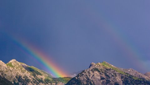 горы, расстояние, радуга , небо