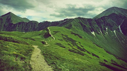 гора, трава, небо, верхняя
