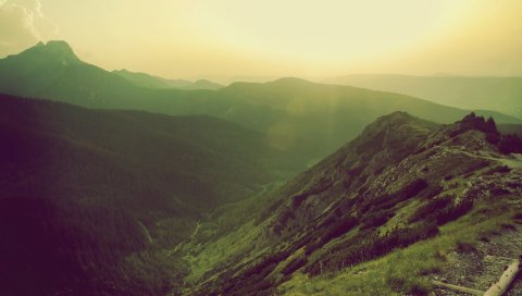 гора, сверху, трава, небо