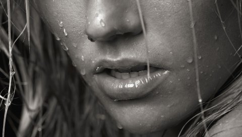 губы, вода, капли, лицо