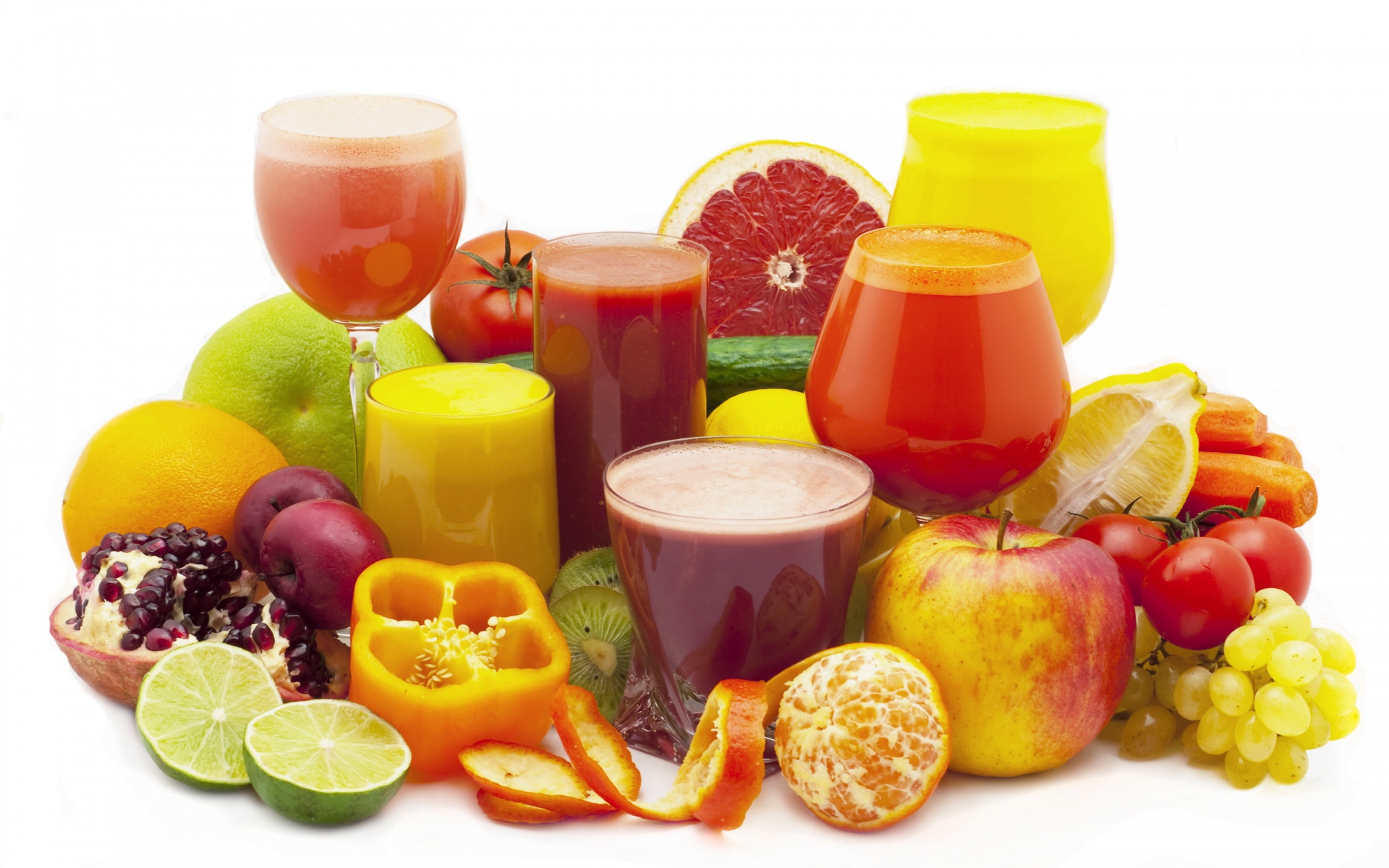Картинки гранатовый сок, фрукты, мандарин, перец, овощи, грейпфрут, лайм, гранат фото и обои на рабочий стол