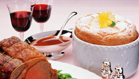 торт, мясо, соус, вино, ужин