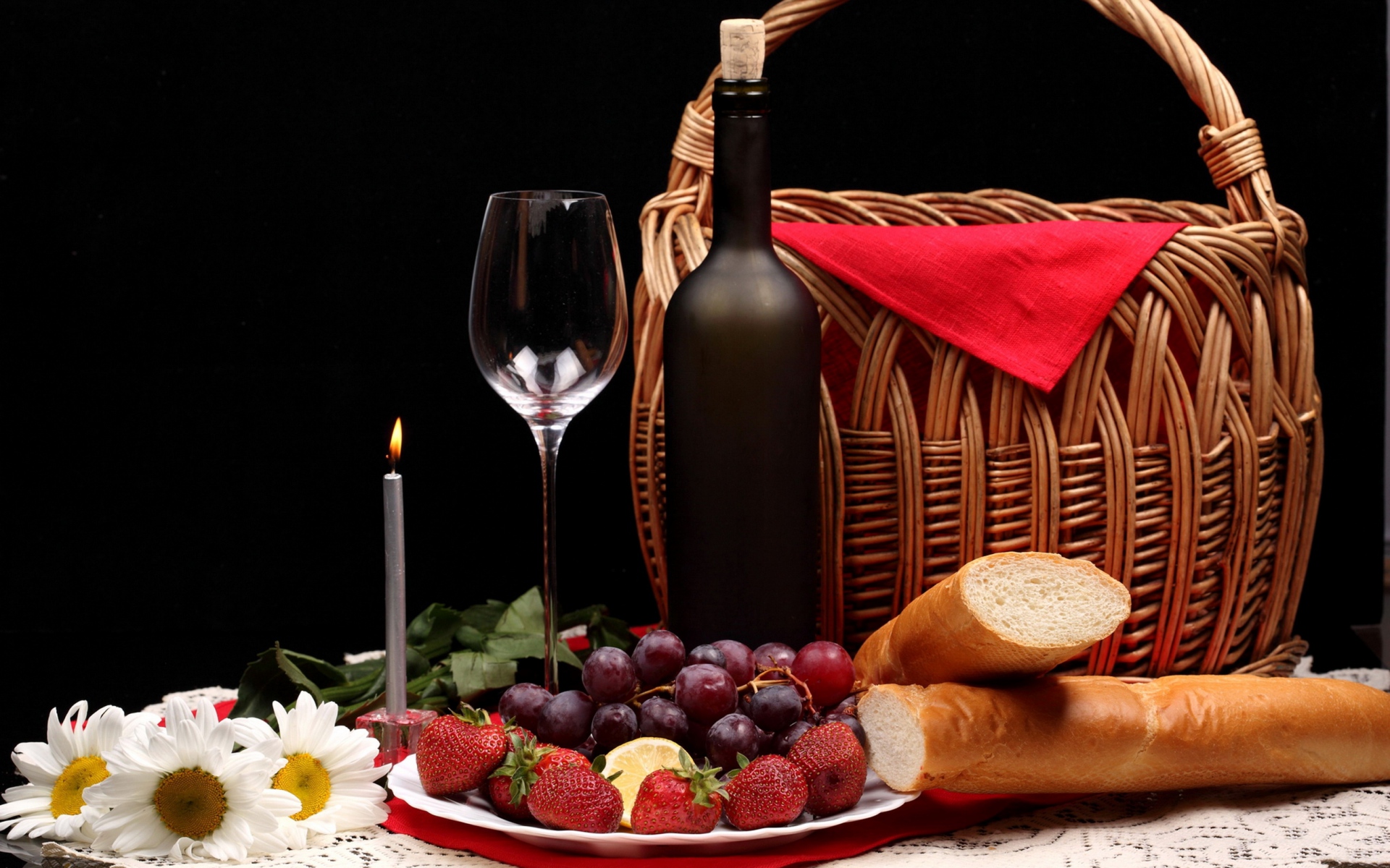 Картинки фрукты, корзина, напиток, хлеб фото и обои на рабочий стол