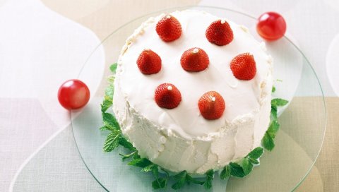 торт, клубника, стоять, десертная