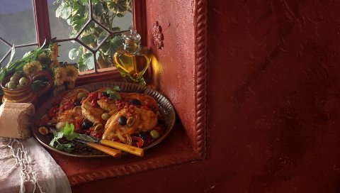 мясо лоток, подоконник, ужин