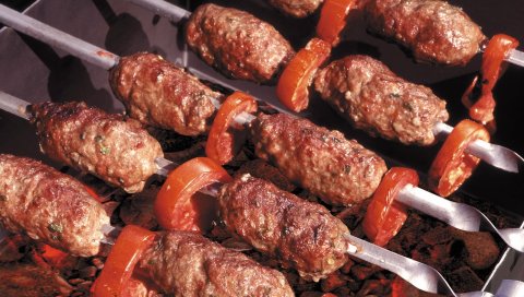 Кебаб, мясо, овощи, мальков