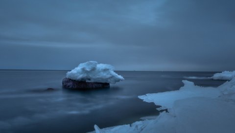 Снег, море, камень, лед, небо, облачно