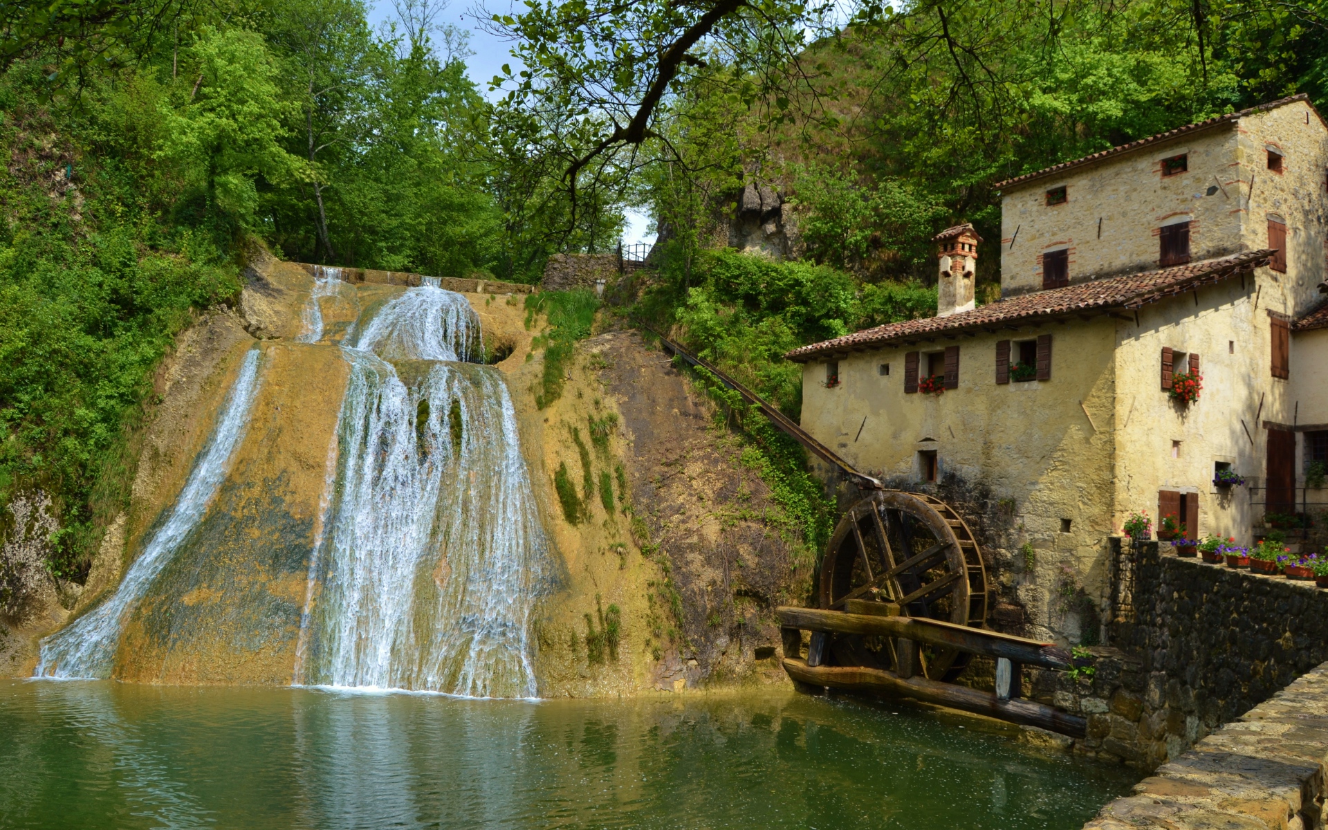 Картинки Река, мельница, деревья, пейзаж фото и обои на рабочий стол