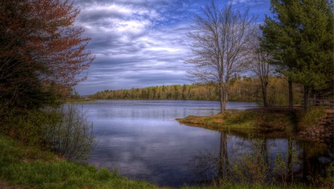 Озеро, деревья, небо, пейзаж, hdr