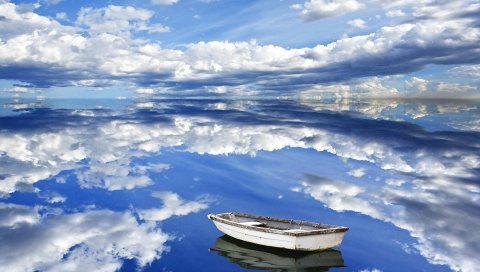 Небо, облака, отражение, лодка