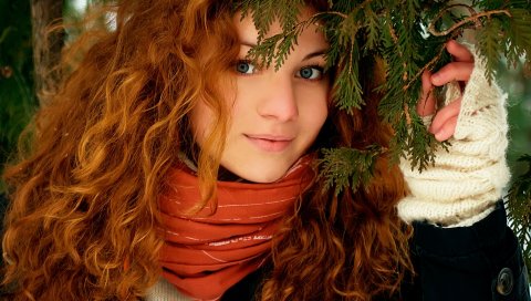 Девушка, лицо, волосы, глаза, дерево