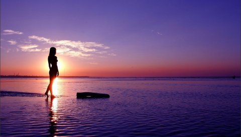Море, девушка, прогулка, небо