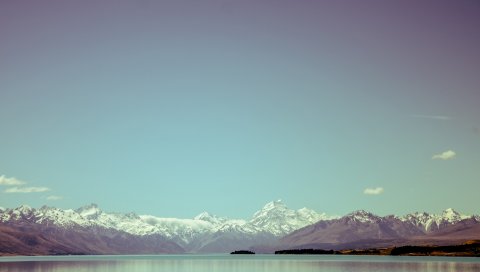 горы, небо, озеро, пики, снег