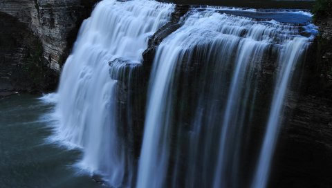 водопад, скалы, пейзаж, тень