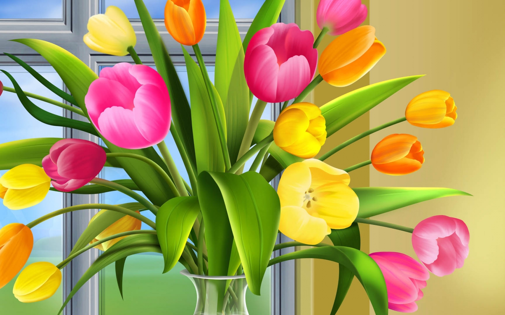 Картинки цветы, тюльпаны, красочные, листья фото и обои на рабочий стол