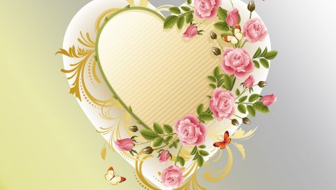 сердца, цветы, фон, узоры
