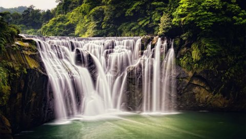 водопад, природа, водопад shifen, тайвань, лес